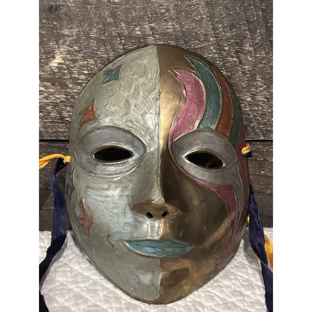 Vintage Solid Brass‎ Party Mask Handmade In India Wall Art Multi Color 7"